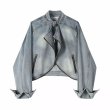 画像2: Women's Short denim modified G jacket Riders jacket　ウォッシュドショートデニム変形Gジャケット  ライダースジャケットデニムジャケットGジャン (2)