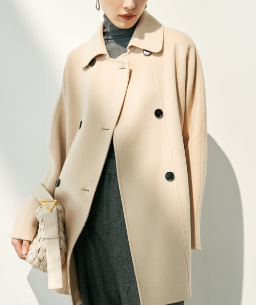 画像11: Women's Cashmere coat mid-length wool coat half-coat jacket outer 　ウールカシミア混紡ミドル丈コートジャケットアウター (11)