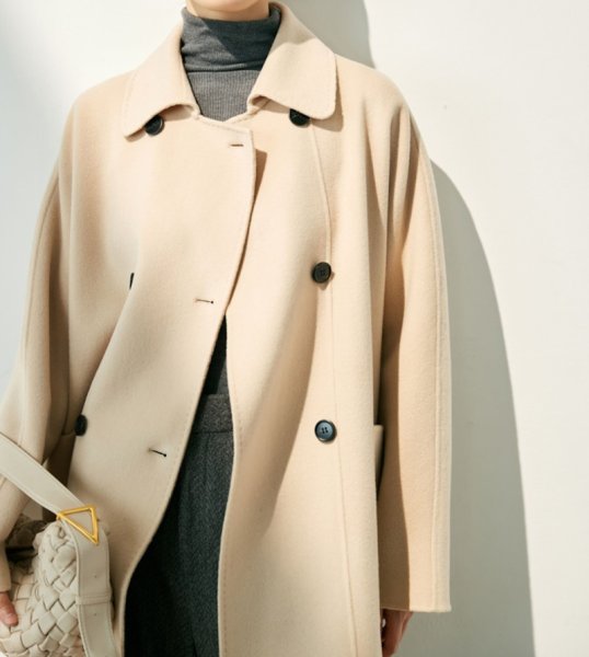 画像9: Women's Cashmere coat mid-length wool coat half-coat jacket outer 　ウールカシミア混紡ミドル丈コートジャケットアウター (9)