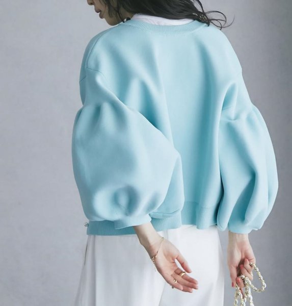 画像18: Women's Pearl button lantern sleeve cardigan that can be worn both front and back　パールボタンランタン スリーブ前と後ろの両方着用可能カーディガン (18)