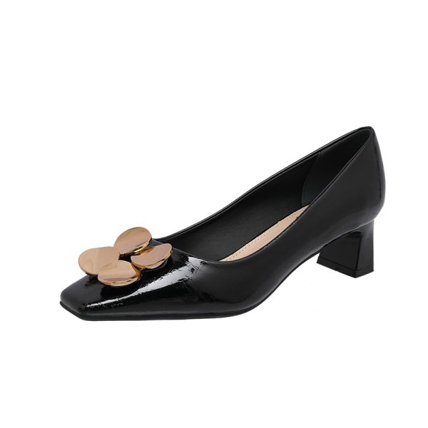 画像1: French metal square toe low heel pumps Shoes 　ローヒールメタル付きパンプスシューズ (1)