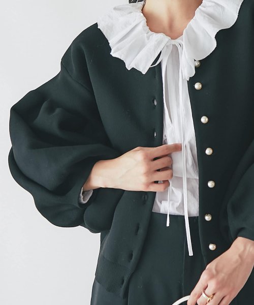 画像22: Women's Pearl button lantern sleeve cardigan that can be worn both front and back　パールボタンランタン スリーブ前と後ろの両方着用可能カーディガン (22)
