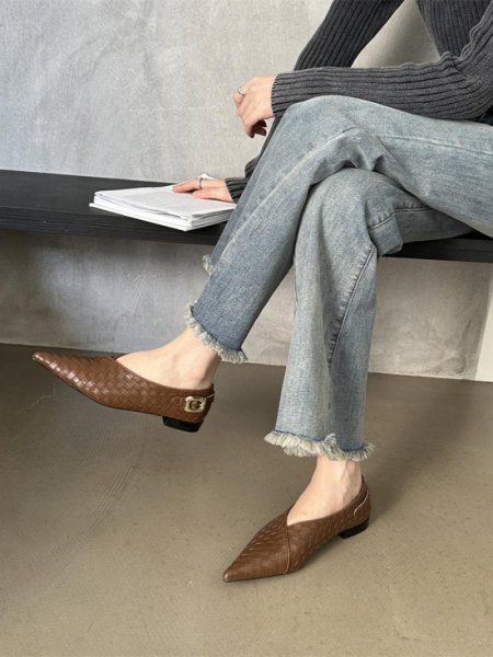 画像3: Metal Buckle Braided Mesh Flat Pumps Shoes 　メタルバックル編み込みメッシュフラットパンプスシューズ (3)