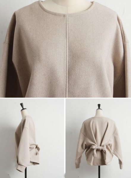 画像9: Women's  Back ribbon wool crew neck jacket & skirt set two-piece suit set up   バックリボン縛りラウンドネックウールジャケット＆スカートツーピーススーツセットアップ (9)