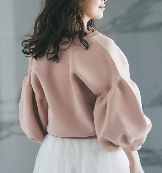 画像16: Women's Pearl button lantern sleeve cardigan that can be worn both front and back　パールボタンランタン スリーブ前と後ろの両方着用可能カーディガン (16)