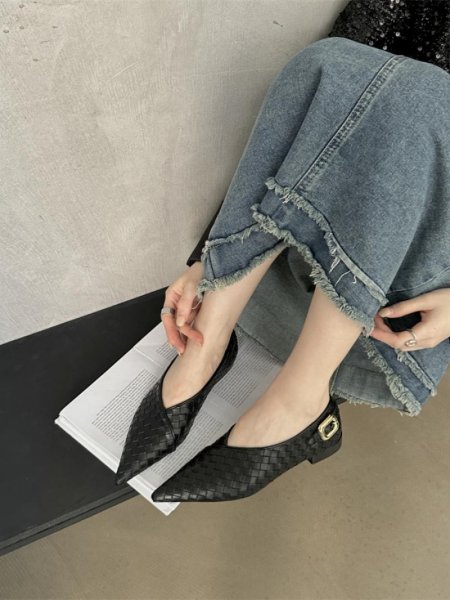 画像2: Metal Buckle Braided Mesh Flat Pumps Shoes 　メタルバックル編み込みメッシュフラットパンプスシューズ (2)