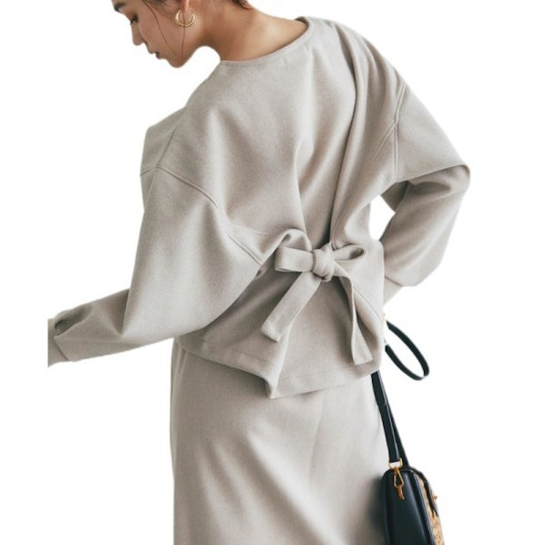 画像11: Women's  Back ribbon wool crew neck jacket & skirt set two-piece suit set up   バックリボン縛りラウンドネックウールジャケット＆スカートツーピーススーツセットアップ (11)