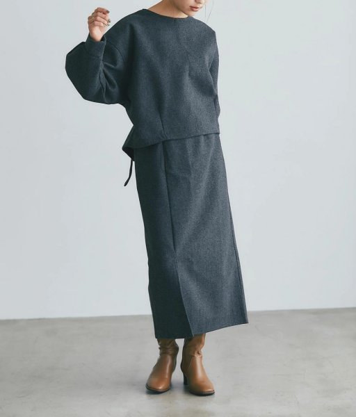 画像6: Women's  Back ribbon wool crew neck jacket & skirt set two-piece suit set up   バックリボン縛りラウンドネックウールジャケット＆スカートツーピーススーツセットアップ (6)