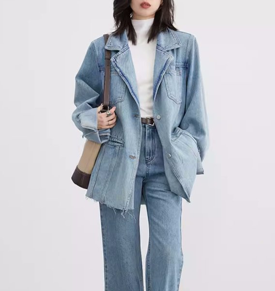 画像9: Women's Multi-pocket mid-length denim jacket　マルチポケットウォッシュドデニムミドル丈ジャケットGジャン (9)