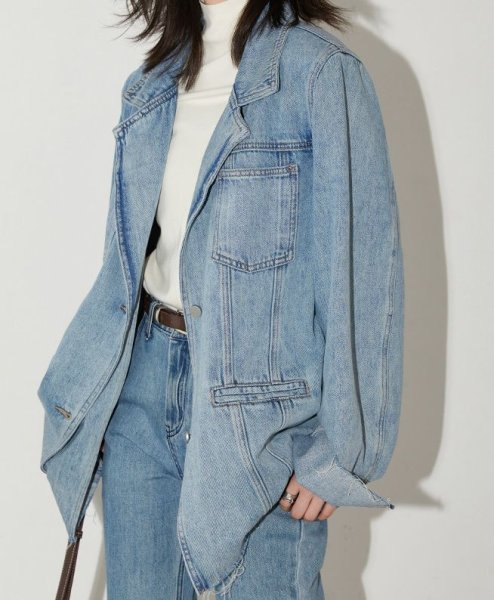 画像7: Women's Multi-pocket mid-length denim jacket　マルチポケットウォッシュドデニムミドル丈ジャケットGジャン (7)