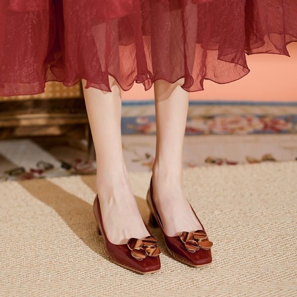 画像7: French metal square toe low heel pumps Shoes 　ローヒールメタル付きパンプスシューズ (7)