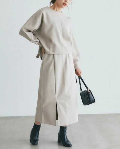 画像10: Women's  Back ribbon wool crew neck jacket & skirt set two-piece suit set up   バックリボン縛りラウンドネックウールジャケット＆スカートツーピーススーツセットアップ (10)