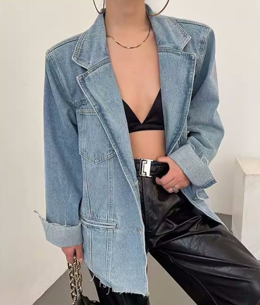 画像3: Women's Multi-pocket mid-length denim jacket　マルチポケットウォッシュドデニムミドル丈ジャケットGジャン (3)