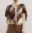 画像1: Women's  High neck cardigan with checkered tassel shawl Sweater knit　チェックフリンジショール付きハイネックカーディガンセーター ニット (1)