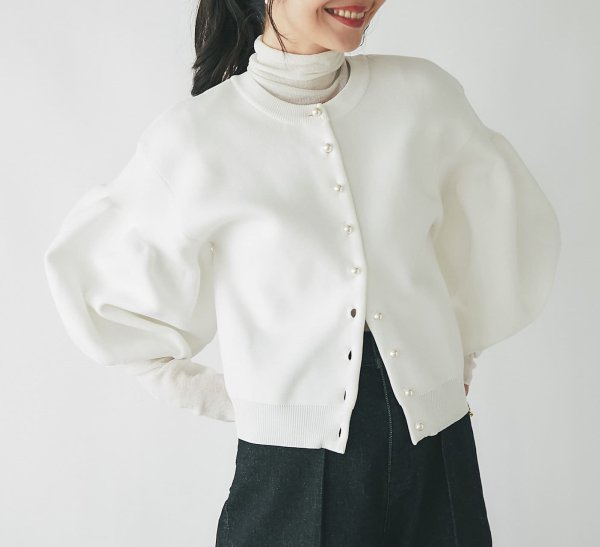 画像7: Women's Pearl button lantern sleeve cardigan that can be worn both front and back　パールボタンランタン スリーブ前と後ろの両方着用可能カーディガン (7)