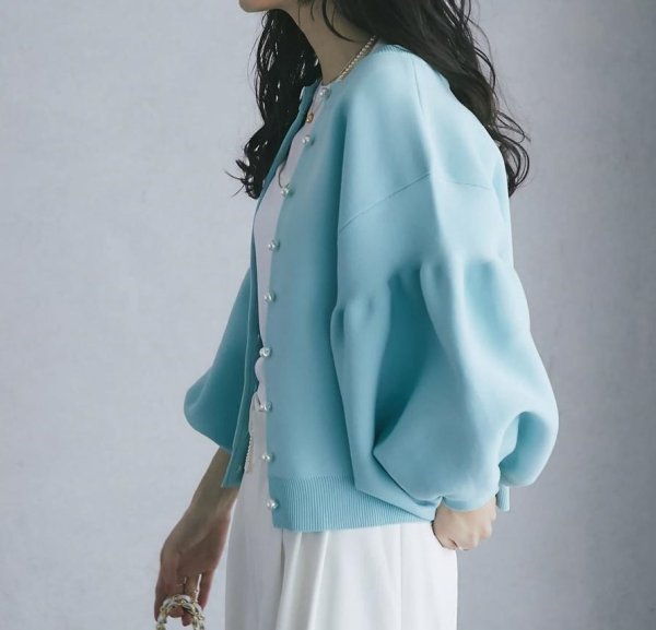 画像5: Women's Pearl button lantern sleeve cardigan that can be worn both front and back　パールボタンランタン スリーブ前と後ろの両方着用可能カーディガン (5)