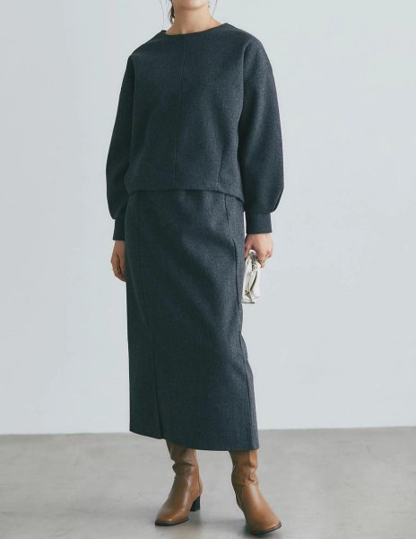 画像4: Women's  Back ribbon wool crew neck jacket & skirt set two-piece suit set up   バックリボン縛りラウンドネックウールジャケット＆スカートツーピーススーツセットアップ (4)