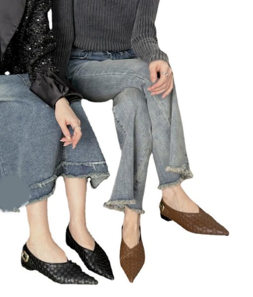 画像1: Metal Buckle Braided Mesh Flat Pumps Shoes 　メタルバックル編み込みメッシュフラットパンプスシューズ (1)