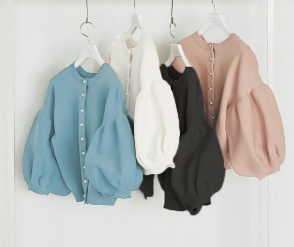 画像21: Women's Pearl button lantern sleeve cardigan that can be worn both front and back　パールボタンランタン スリーブ前と後ろの両方着用可能カーディガン (21)