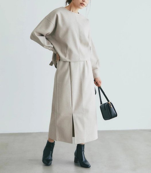 画像5: Women's  Back ribbon wool crew neck jacket & skirt set two-piece suit set up   バックリボン縛りラウンドネックウールジャケット＆スカートツーピーススーツセットアップ (5)