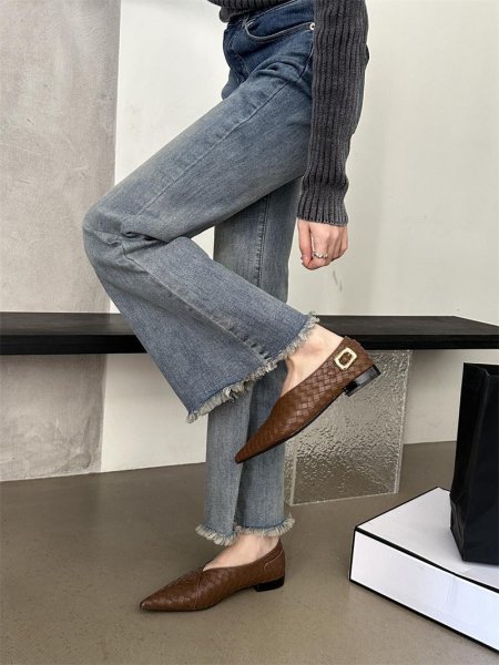 画像5: Metal Buckle Braided Mesh Flat Pumps Shoes 　メタルバックル編み込みメッシュフラットパンプスシューズ (5)