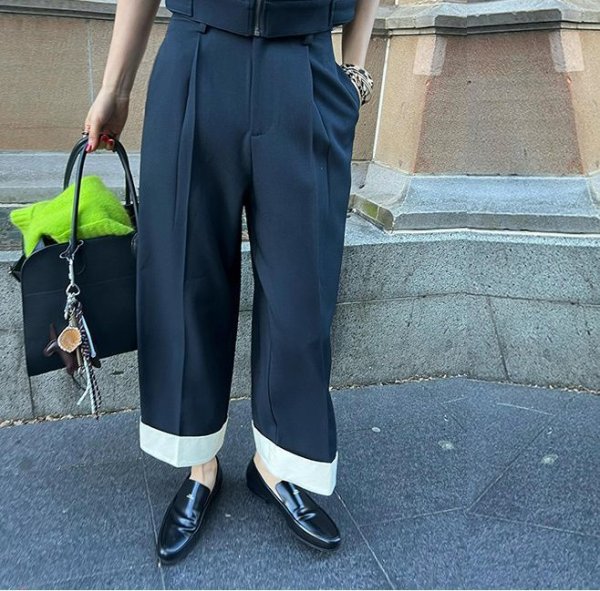 画像1: Contrast color high-end pants casual wide straight pants　コントラストカラーハイエンドパンツカジュアルワイドストレートパンツ (1)