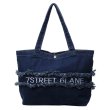 画像1: Denim fringe logo embroidered tote shoulder bag　ユニセックス男女兼用デニムフリンジロゴ刺繍エコトートショルダーバッグ (1)