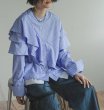 画像1: Women's Striped double frill stand-up collar blouse　ストライプ ダブルフリルスタンドカラー ブラウスシャツ  (1)