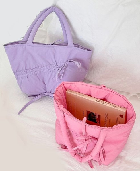 画像12: Dopamine Color Ribbon Tote Shoulder Bag　ユニセックス男女兼用パステルカラーショルダートートショッピングエコバッグ (12)