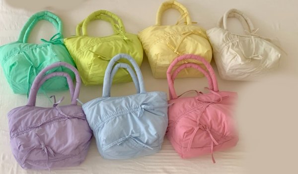 画像7: Dopamine Color Ribbon Tote Shoulder Bag　ユニセックス男女兼用パステルカラーショルダートートショッピングエコバッグ (7)