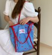 画像9: Ribbon Pattern Check Spaghetti Strap Shoulder Shopping Liman Handle Shoulder Tote Bag　ユニセックス男女兼用リボン柄チェックスパゲッティストラップショルダーショッピングリマンハンドルショルダートートバッグ (9)