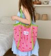 画像11: Ribbon Pattern Check Spaghetti Strap Shoulder Shopping Liman Handle Shoulder Tote Bag　ユニセックス男女兼用リボン柄チェックスパゲッティストラップショルダーショッピングリマンハンドルショルダートートバッグ (11)