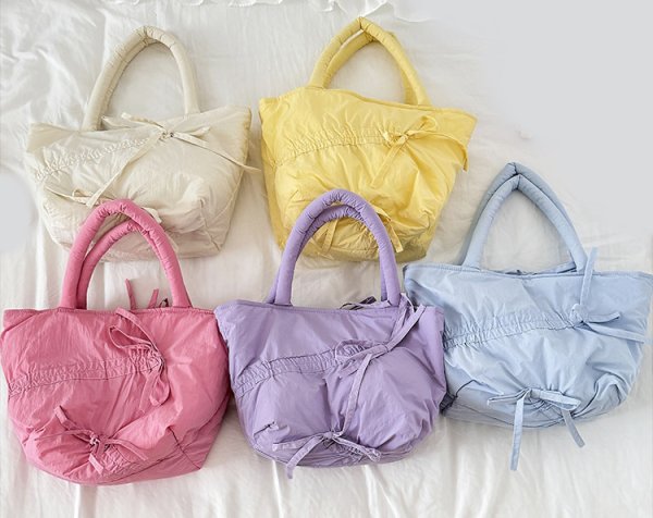 画像10: Dopamine Color Ribbon Tote Shoulder Bag　ユニセックス男女兼用パステルカラーショルダートートショッピングエコバッグ (10)