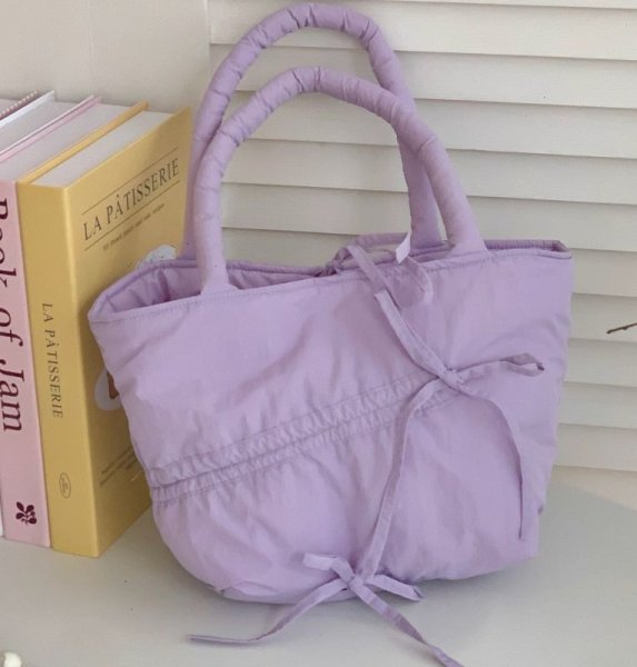 画像4: Dopamine Color Ribbon Tote Shoulder Bag　ユニセックス男女兼用パステルカラーショルダートートショッピングエコバッグ (4)