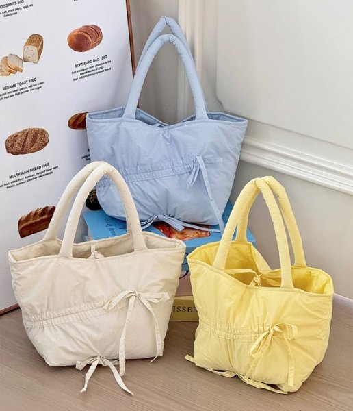 画像11: Dopamine Color Ribbon Tote Shoulder Bag　ユニセックス男女兼用パステルカラーショルダートートショッピングエコバッグ (11)