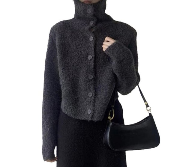 画像1: Women's Plush short cardigan sweater　プラッシュモコモコショート丈カーディガンセーター (1)