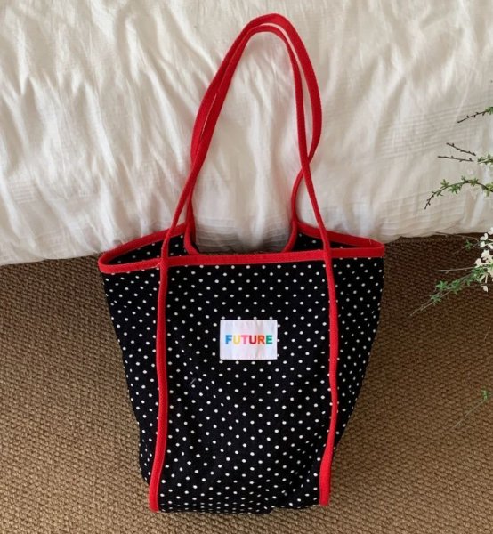 画像4: Ribbon Pattern Check Spaghetti Strap Shoulder Shopping Liman Handle Shoulder Tote Bag　ユニセックス男女兼用リボン柄チェックスパゲッティストラップショルダーショッピングリマンハンドルショルダートートバッグ (4)