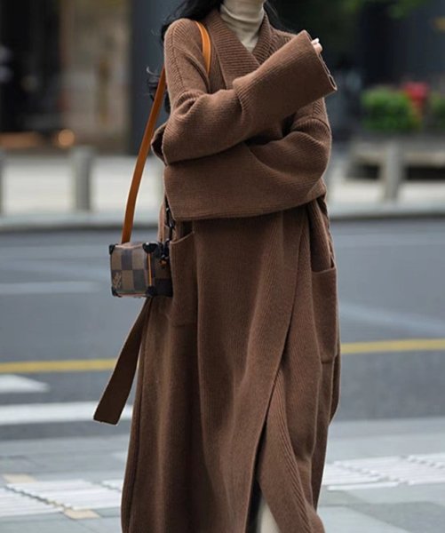 画像4: Women's High-end long knit coat jacket outer  ハイエンドロングニットコートジャケット (4)