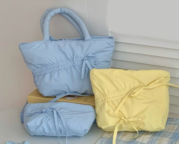 画像8: Dopamine Color Ribbon Tote Shoulder Bag　ユニセックス男女兼用パステルカラーショルダートートショッピングエコバッグ (8)