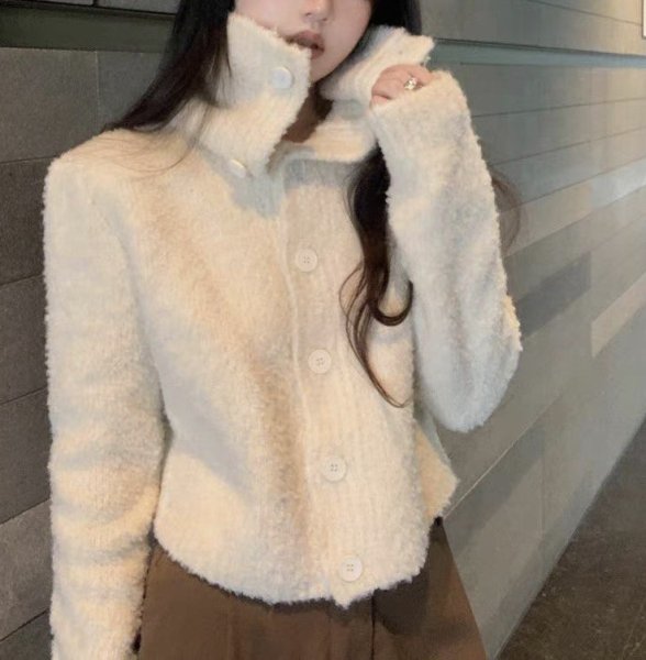 画像7: Women's Plush short cardigan sweater　プラッシュモコモコショート丈カーディガンセーター (7)