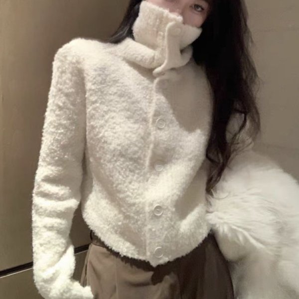 画像9: Women's Plush short cardigan sweater　プラッシュモコモコショート丈カーディガンセーター (9)