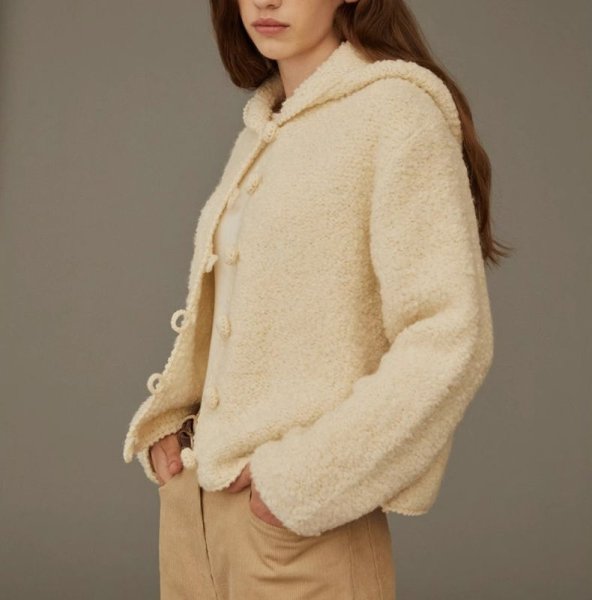 画像6: Women's Hooded wrapped button knit cardigan jacket　フード付きくるみボタンニットカーディガンジャケット (6)