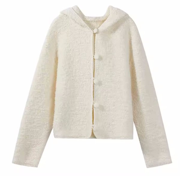 画像10: Women's Hooded wrapped button knit cardigan jacket　フード付きくるみボタンニットカーディガンジャケット (10)
