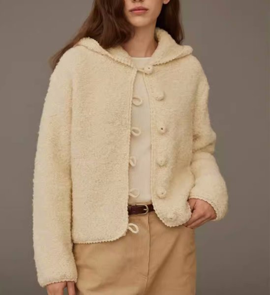 画像12: Women's Hooded wrapped button knit cardigan jacket　フード付きくるみボタンニットカーディガンジャケット (12)