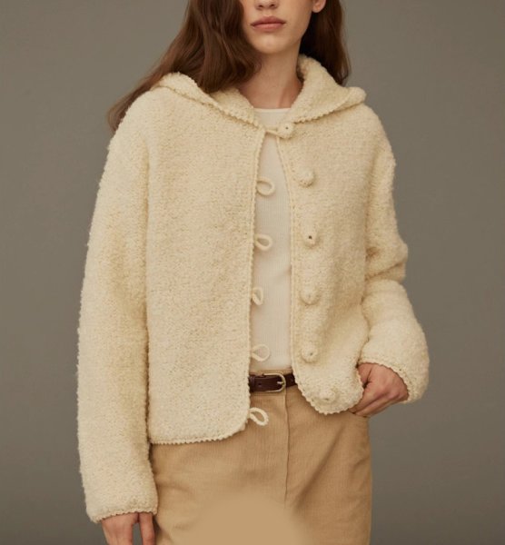画像1: Women's Hooded wrapped button knit cardigan jacket　フード付きくるみボタンニットカーディガンジャケット (1)