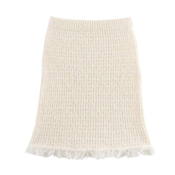 画像4: Women's V-neck piping knit jacket and fringe tight skirt set set up   パイピングVネックジャケット＆フリンジスカートニットツーピーススーツセットアップ (4)