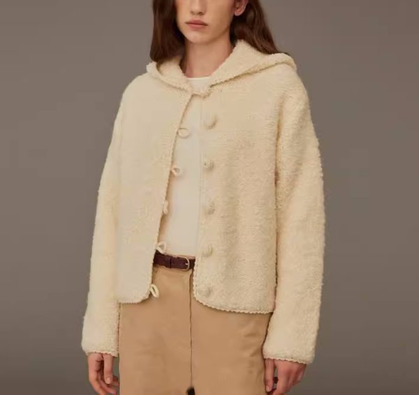 画像13: Women's Hooded wrapped button knit cardigan jacket　フード付きくるみボタンニットカーディガンジャケット (13)