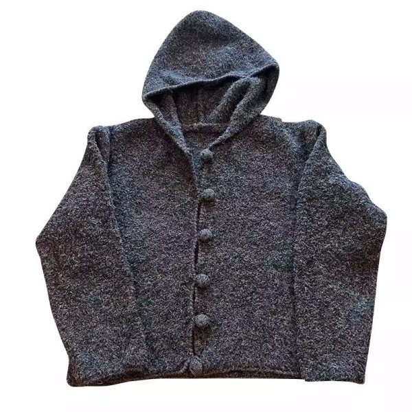 画像9: Women's Hooded wrapped button knit cardigan jacket　フード付きくるみボタンニットカーディガンジャケット (9)
