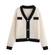 画像2: Women's V-neck piping knit jacket and fringe tight skirt set set up   パイピングVネックジャケット＆フリンジスカートニットツーピーススーツセットアップ (2)
