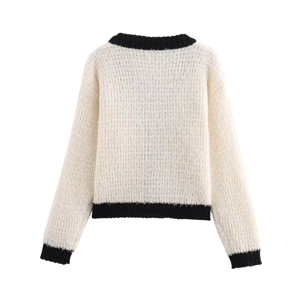 画像3: Women's V-neck piping knit jacket and fringe tight skirt set set up   パイピングVネックジャケット＆フリンジスカートニットツーピーススーツセットアップ (3)